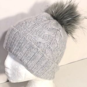 Halogen Cashmere Cable Knit Cuffed PomPom Beanie
